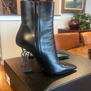 Black leather YSL heeled boots, only worn twice!